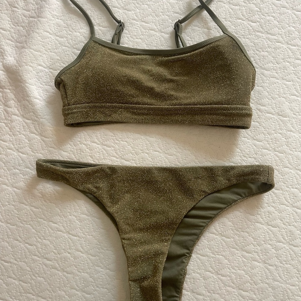 aerie Olive Shimmer Bikini Set